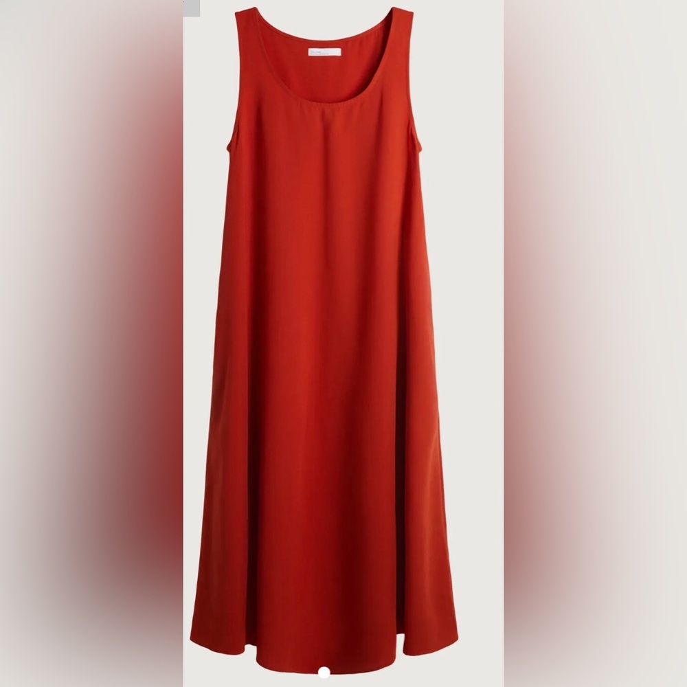 Oak + Fort Burnt Orange Midi dress with pockets- size Small NWT